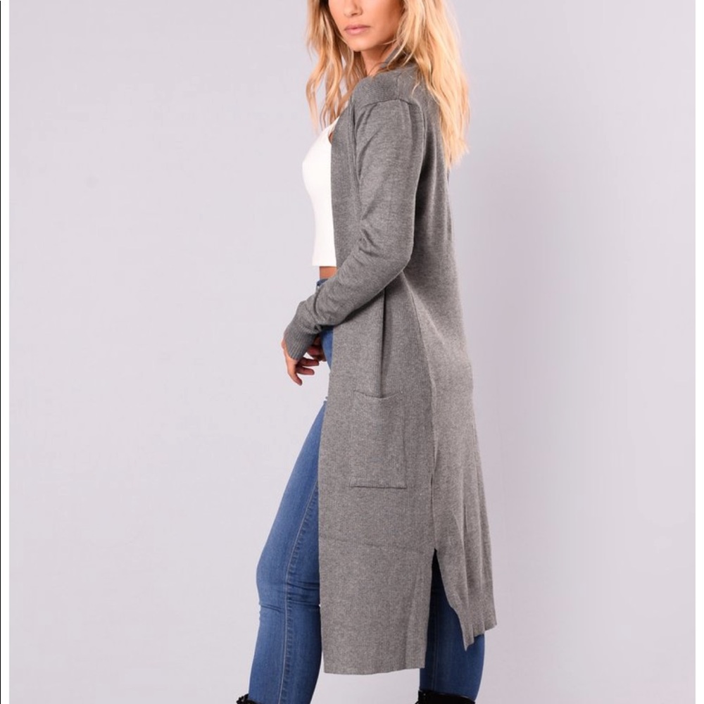 Long grey cardigan w/ slits